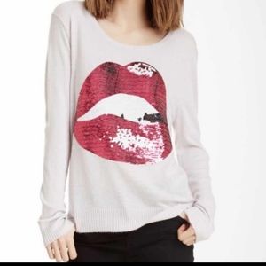 Wildfox Pink Sequin Lip Graphic Pullover Sweater Size XS